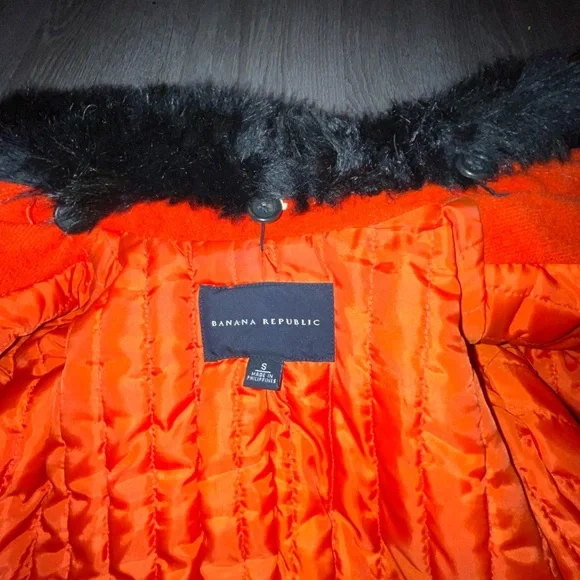 Women's Orange Toggle Coat with Faux Fur Collar - Picture 6 of 8